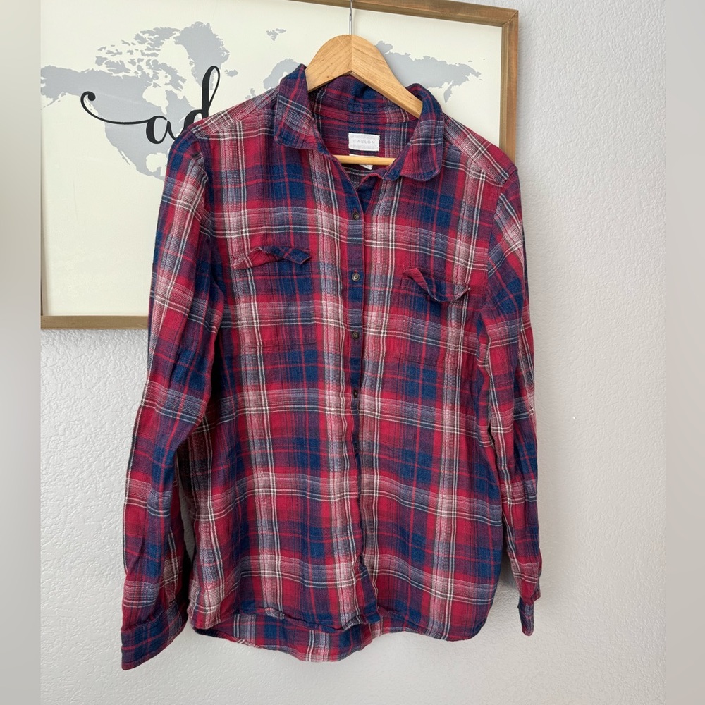 Caslon 100% cotton plaid button up